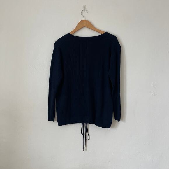 Lafayette 148 – Navy Blue Cinched Hem Wool Blend Sweater - Picture 3 of 7